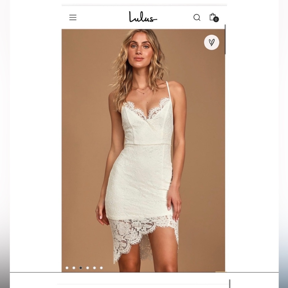 Lulu’s white lace mini dress cross cross straps eyelash lace bridal bride